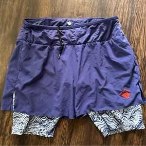 rabbit Hardline 2-in-1 Running Shorts Purple Mountain Print Liner Size Large